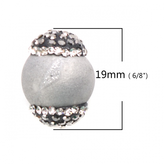 Picture of (Grade A) Agate ( Natural ) Beads Round Silver-gray Black & Clear Rhinestone About 19mm x 14mm, Hole: Approx 1mm, 1 Piece