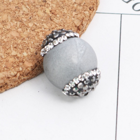 Picture of (Grade A) Agate ( Natural ) Beads Round Silver-gray Black & Clear Rhinestone About 19mm x 14mm, Hole: Approx 1mm, 1 Piece