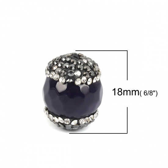 Picture of (Grade A) Agate ( Natural ) Beads Round Navy Blue Black & Clear Rhinestone Faceted About 19mm x 14mm, Hole: Approx 1.6mm, 1 Piece