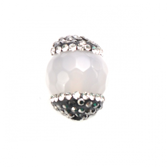Image de (Classement A) Perles en Agate ( Naturel ) Rond Gris Clair à Strass Noir & Transparent 19mm x 14mm, Trou: env. 1mm, 1 Pièce