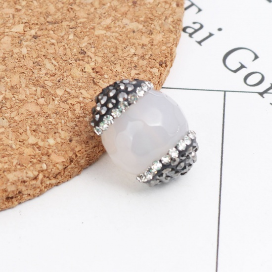 Picture of (Grade A) Agate ( Natural ) Beads Round French Gray Black & Clear Rhinestone About 19mm x 14mm, Hole: Approx 1mm, 1 Piece