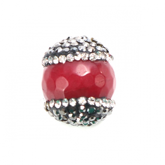 Picture of (Grade A) Agate ( Natural ) Beads Round Red Black & Clear Rhinestone About 19mm x 14mm, Hole: Approx 1mm, 1 Piece