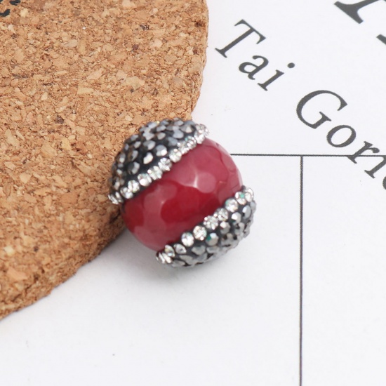 Picture of (Grade A) Agate ( Natural ) Beads Round Red Black & Clear Rhinestone About 19mm x 14mm, Hole: Approx 1mm, 1 Piece