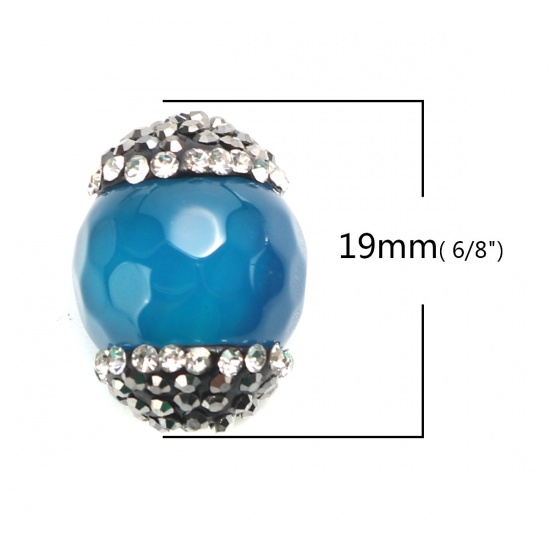 Immagine di (Grado A) Agata ( Naturale ) Perline Tondo Blu Nero & Trasparente Strass Come 19mm x 14mm, Foro: Circa 1mm, 1 Pz
