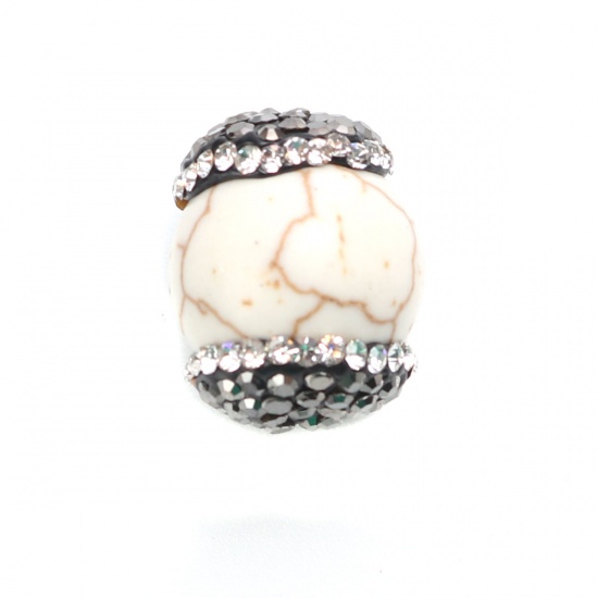 Image de (Classement A) Perles en Agate ( Naturel ) Rond Blanc à Strass Noir & Transparent 19mm x 14mm, Trou: env. 1mm, 1 Pièce