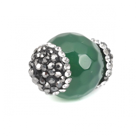 Picture of (Grade A) Agate ( Natural ) Beads Round Green Black & Clear Rhinestone Faceted About 19mm x 14mm, Hole: Approx 1.4mm, 1 Piece