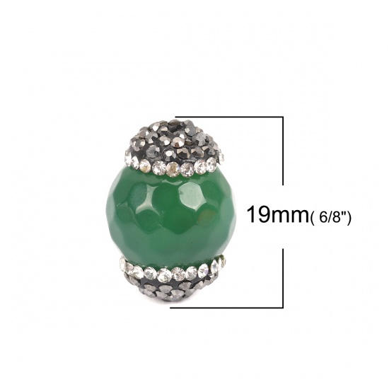 Immagine di (Grado A) Agata ( Naturale ) Perline Tondo Verde Nero & Trasparente Strass Sfaccettato Come 19mm x 14mm, Foro: Circa 1.4mm, 1 Pz