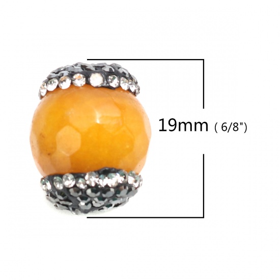 Picture of (Grade A) Agate ( Natural ) Beads Round Brown Yellow Black & Clear Rhinestone About 19mm x 14mm, Hole: Approx 1mm, 1 Piece