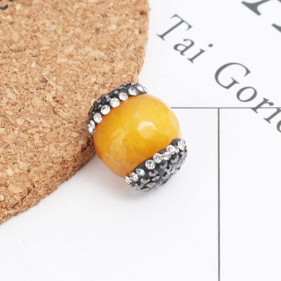 Picture of (Grade A) Agate ( Natural ) Beads Round Brown Yellow Black & Clear Rhinestone About 19mm x 14mm, Hole: Approx 1mm, 1 Piece
