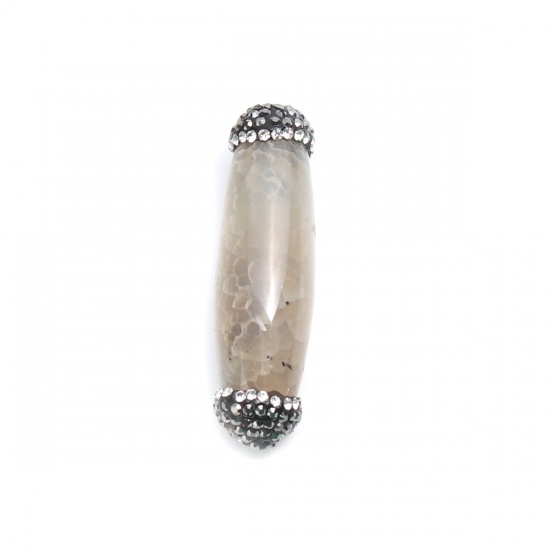 Picture of (Grade A) Agate ( Natural ) Beads Cylinder Grayish White About 4.8cm x 1.3cm, Hole: Approx 1mm, 1 Piece