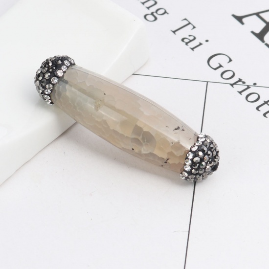 Immagine di (Grado A) Agata ( Naturale ) Perline Cilindrico Grigio Bianco Come 4.8cm x 1.3cm, Foro: Circa 1mm, 1 Pz