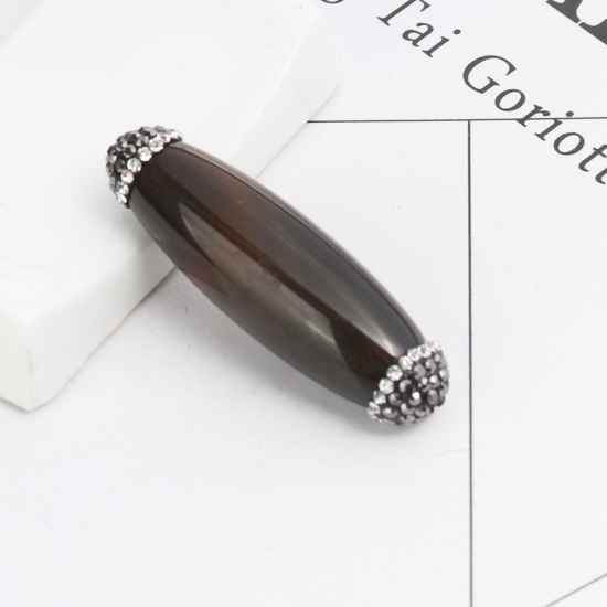 Immagine di (Grado A) Agata ( Naturale ) Perline Cilindrico Marrone Scuro Nero & Trasparente Strass Come 4.8cm x 1.3cm, Foro: Circa 1mm, 1 Pz