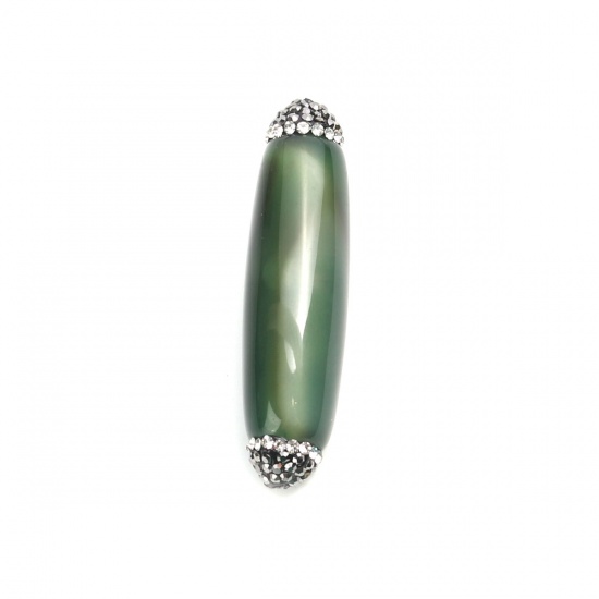 Immagine di (Grado A) Agata ( Naturale ) Perline Cilindrico Verde Scuro Nero & Trasparente Strass Come 4.8cm x 1.3cm, Foro: Circa 1mm, 1 Pz