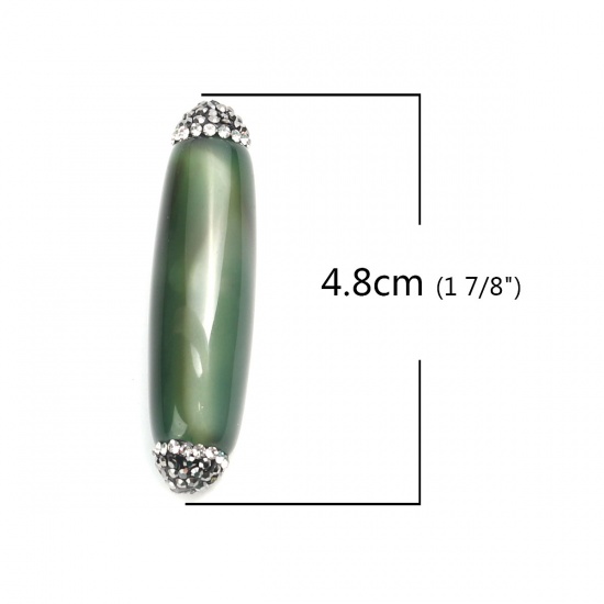 Immagine di (Grado A) Agata ( Naturale ) Perline Cilindrico Verde Scuro Nero & Trasparente Strass Come 4.8cm x 1.3cm, Foro: Circa 1mm, 1 Pz