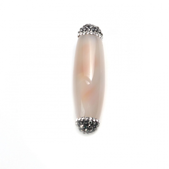 Image de (Classement A) Perles en Agate ( Naturel ) Colonne Gris Clair à Strass Noir & Transparent 4.8cm x 1.3cm, Trou: env. 1mm, 1 Pièce