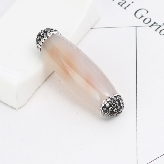 Immagine di (Grado A) Agata ( Naturale ) Perline Cilindrico Grigio Scuro Nero & Trasparente Strass Come 4.8cm x 1.3cm, Foro: Circa 1mm, 1 Pz