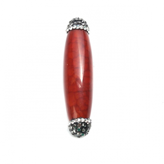 Immagine di (Grado A) Agata ( Naturale ) Perline Cilindrico Marrone Rosso Nero & Trasparente Strass Come 4.8cm x 1.3cm, Foro: Circa 1mm, 1 Pz