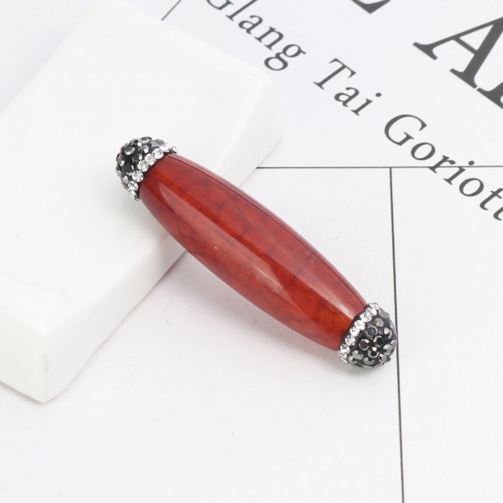 Immagine di (Grado A) Agata ( Naturale ) Perline Cilindrico Marrone Rosso Nero & Trasparente Strass Come 4.8cm x 1.3cm, Foro: Circa 1mm, 1 Pz