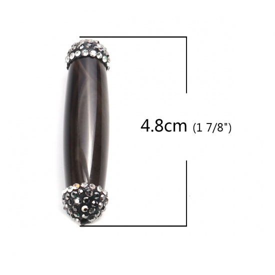 Immagine di (Grado A) Agata ( Naturale ) Perline Cilindrico Caffè Scuro Nero & Trasparente Strass Come 4.8cm x 1.3cm, Foro: Circa 1mm, 1 Pz