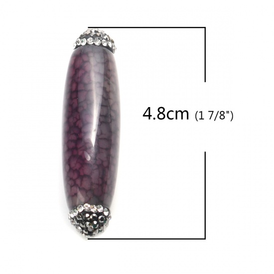 Immagine di (Grado A) Agata ( Naturale ) Perline Cilindrico Viola Scuro Nero & Trasparente Strass Come 4.8cm x 1.3cm, Foro: Circa 1mm, 1 Pz