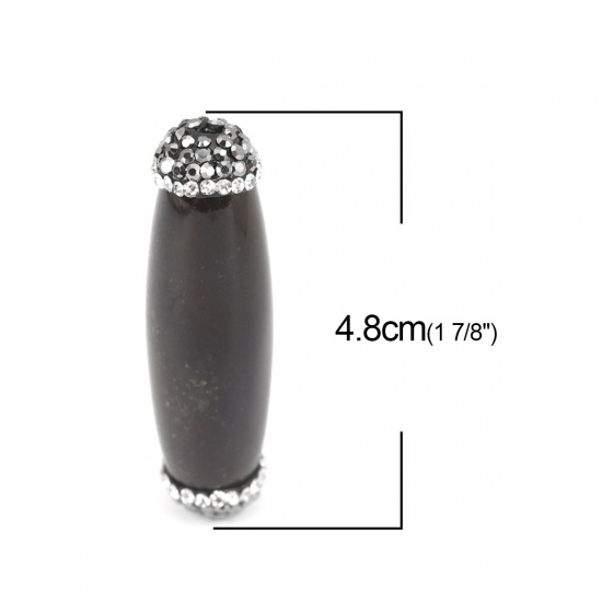 Immagine di (Grado A) Agata ( Naturale ) Perline Cilindrico Nero Nero & Trasparente Strass Come 4.8cm x 1.3cm, Foro: Circa 1.6mm, 1 Pz