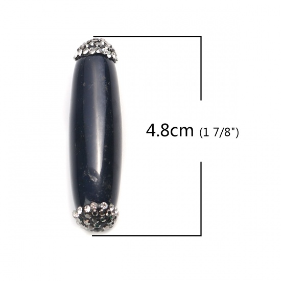 Immagine di (Grado A) Agata ( Naturale ) Perline Cilindrico Nero Nero & Trasparente Strass Come 4.8cm x 1.3cm, Foro: Circa 1mm, 1 Pz