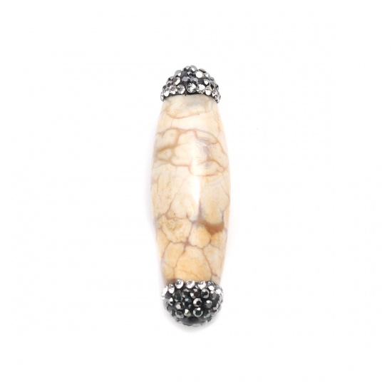 Picture of (Grade A) Agate ( Natural ) Beads Cylinder Off-white Black & Clear Rhinestone About 4.8cm x 1.3cm, Hole: Approx 1mm, 1 Piece