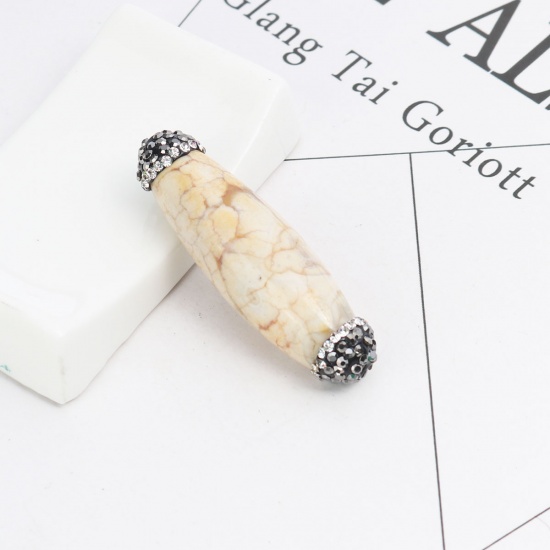 Immagine di (Grado A) Agata ( Naturale ) Perline Cilindrico Bianco Sporco Nero & Trasparente Strass Come 4.8cm x 1.3cm, Foro: Circa 1mm, 1 Pz