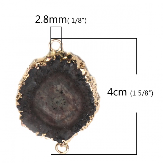 Image de (Classement A) Connecteurs en Cuivre + Agate ( Naturel ) Ovale Gris Foncé 4cm x 2.8cm, 1 Pièce