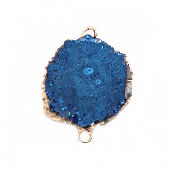 Image de (Classement A) Connecteurs en Cuivre + Agate ( Naturel ) Ovale Bleu 3.6cm x 2.6cm, 1 Pièce