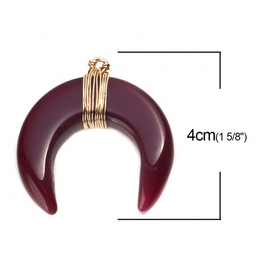 Immagine di (Grado A) Agata ( Naturale ) Ciondoli Luna Oro Placcato Colore di Vino Rosso 4cm x 4cm, 1 Pz