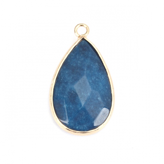 Picture of (Grade B) Stone ( Natural ) Pendants Gold Plated Deep Blue Drop 3cm x 1.9cm, 1 Piece