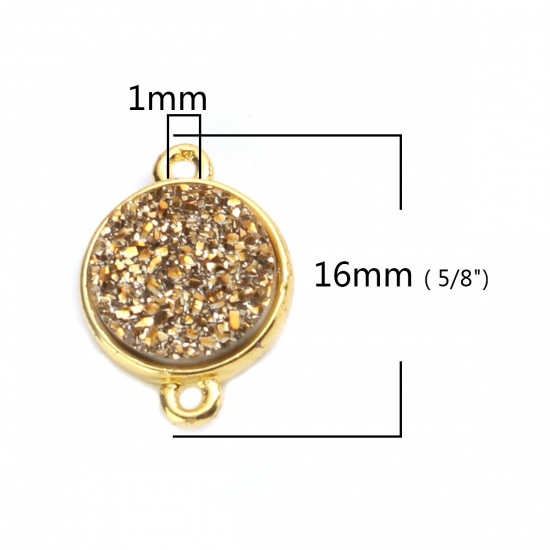 Picture of (Grade B) Brass & Crystal ( Synthetic ) Druzy/ Drusy Connectors Round Brown 16mm x 12mm, 1 Piece