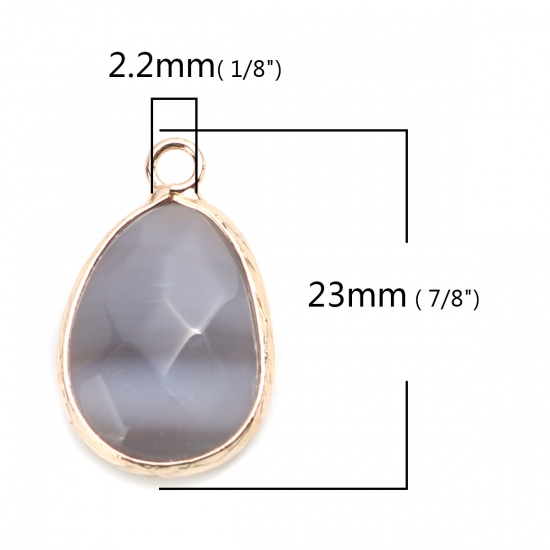 Picture of (Grade A) Copper & Agate ( Natural ) Charms Drop Gold Plated Gray Faceted 23mm x 15mm, 1 Piece