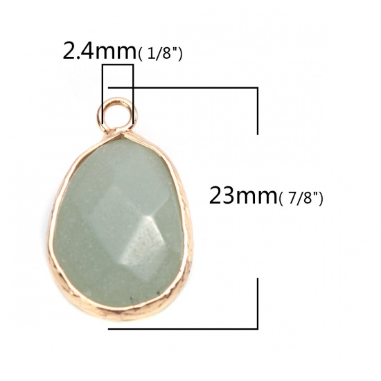 Picture of (Grade A) Aventurine ( Natural ) Charms Gold Plated Green Drop 23mm x 15mm, 1 Piece