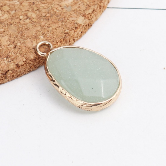 Picture of (Grade A) Aventurine ( Natural ) Charms Gold Plated Green Drop 23mm x 15mm, 1 Piece