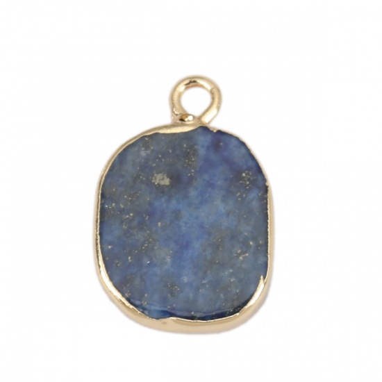 Picture of December Birthstone - (Grade A) Lapis Lazuli ( Natural ) Charms Gold Plated Deep Blue Irregular 18mm x 12mm, 1 Piece