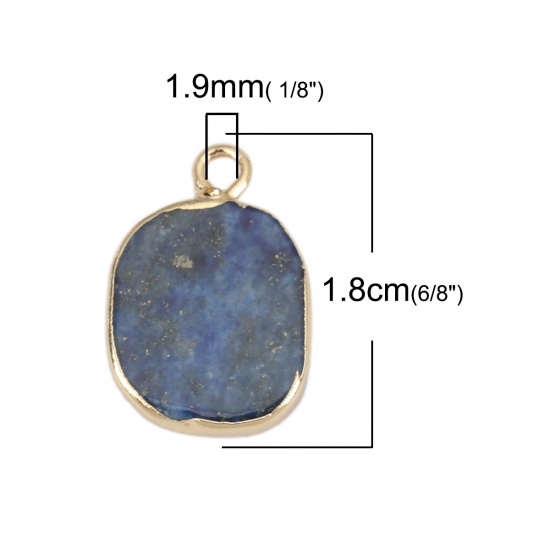 12月の誕生石 (グレードA)ラピス 天然 チャーム 金メッキ 紺碧 不規則 18mm x 12mm、 1 個 の画像