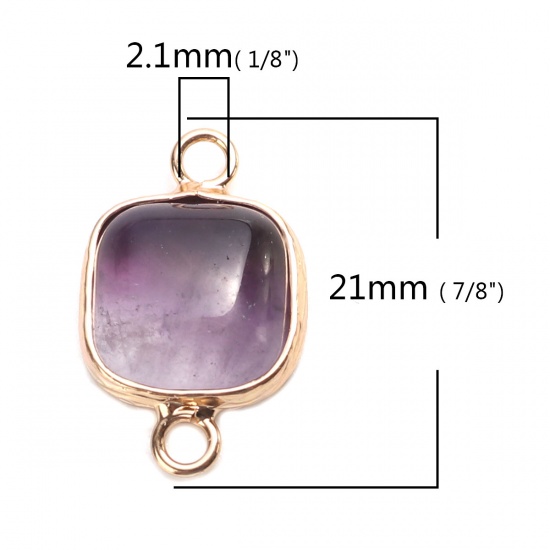 Picture of February Birthstone - (Grade A) Copper & Amethyst ( Natural ) Connectors Square Purple 21mm x 13mm, 1 Piece