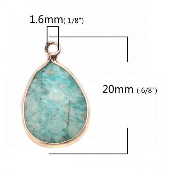 Picture of (Grade A) Amazonite ( Natural ) Charms Gold Plated Blue Drop 20mm x 13mm, 1 Piece