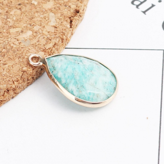 Picture of (Grade A) Amazonite ( Natural ) Charms Gold Plated Blue Drop 20mm x 13mm, 1 Piece