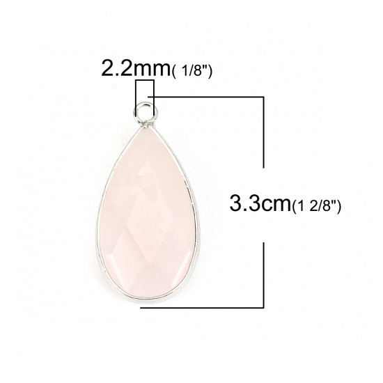 (グレードA) ローズ水晶 ( 天然 ) ペンダント シルバートーン 薄ピンク 滴 ドロップ 3.3cm x 1.6cm、 1 個 の画像