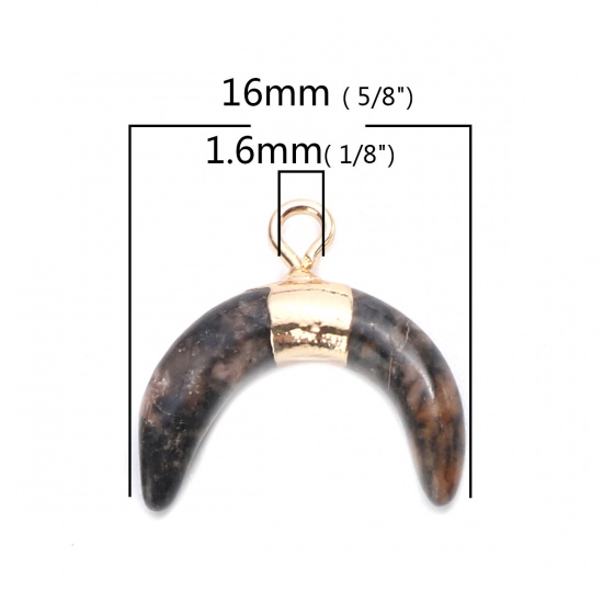 Picture of (Grade A) Stone & Copper ( Natural ) Charms Gold Plated Brown Half Moon 16mm x 16mm, 1 Piece