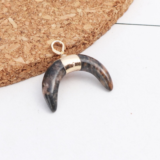 Picture of (Grade A) Stone & Copper ( Natural ) Charms Gold Plated Brown Half Moon 16mm x 16mm, 1 Piece