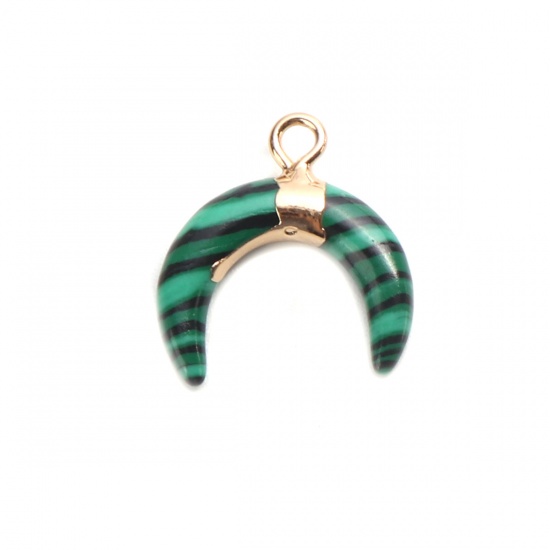 Picture of (Grade B) Copper & Malachite ( Natural ) Charms Half Moon Green 16mm x 16mm, 1 Piece