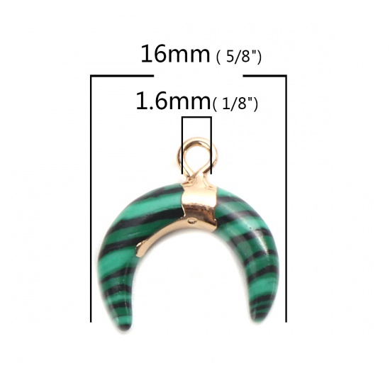 Picture of (Grade B) Brass & Malachite ( Natural ) Charms Half Moon Green 16mm x 16mm, 1 Piece