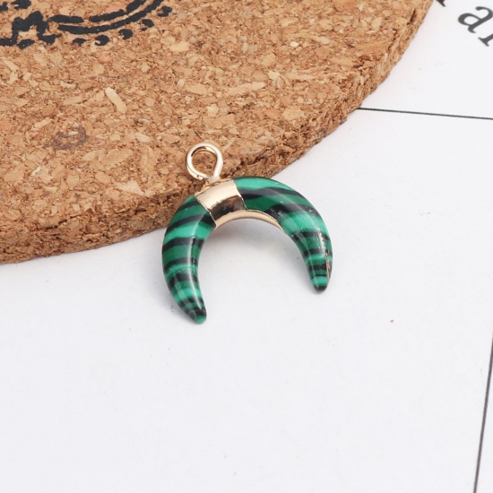 Picture of (Grade B) Brass & Malachite ( Natural ) Charms Half Moon Green 16mm x 16mm, 1 Piece