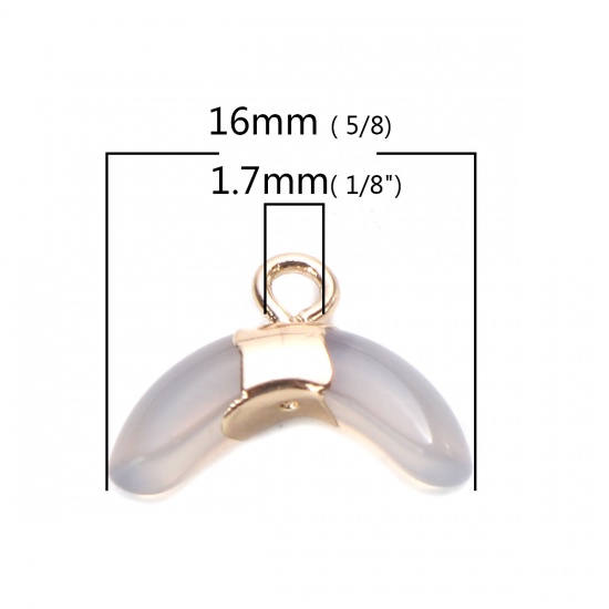 Immagine di (Grado A) Rame & Agata ( Naturale ) Charms Luna Oro Placcato Grigio Scuro 16mm x 12mm, 1 Pz