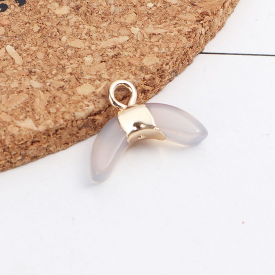 Picture of (Grade A) Brass & Agate ( Natural ) Charms Half Moon Gold Plated French Gray 16mm x 12mm, 1 Piece