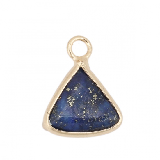 Picture of December Birthstone - (Grade A) Lapis Lazuli ( Natural ) Charms Gold Plated Deep Blue Triangle 16mm x 11mm, 1 Piece